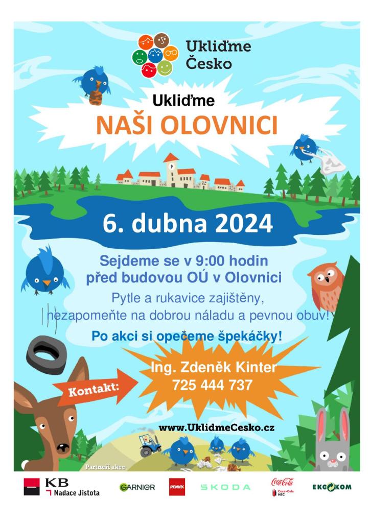 Ukliďme naši Olovnici, v&nbsp;sobotu 6.4.2024 od&nbsp;9:00, sraz před&nbsp;obecním úřadem v&nbsp;Olovnici.